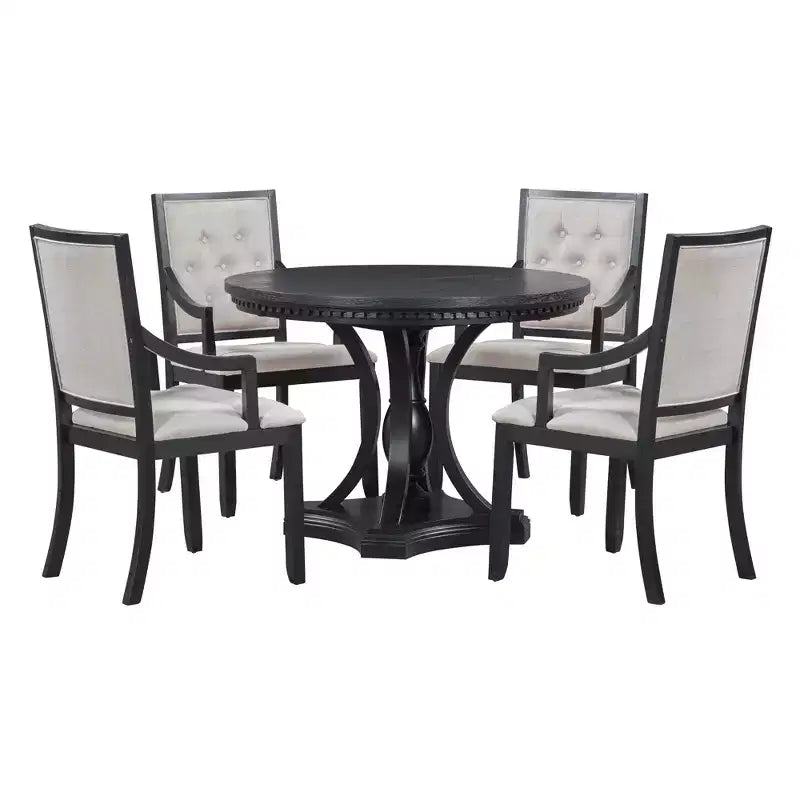 Whisen Farmhouse 5-piece Extendable Round Dining Set with 4-Upholstered Armchairs