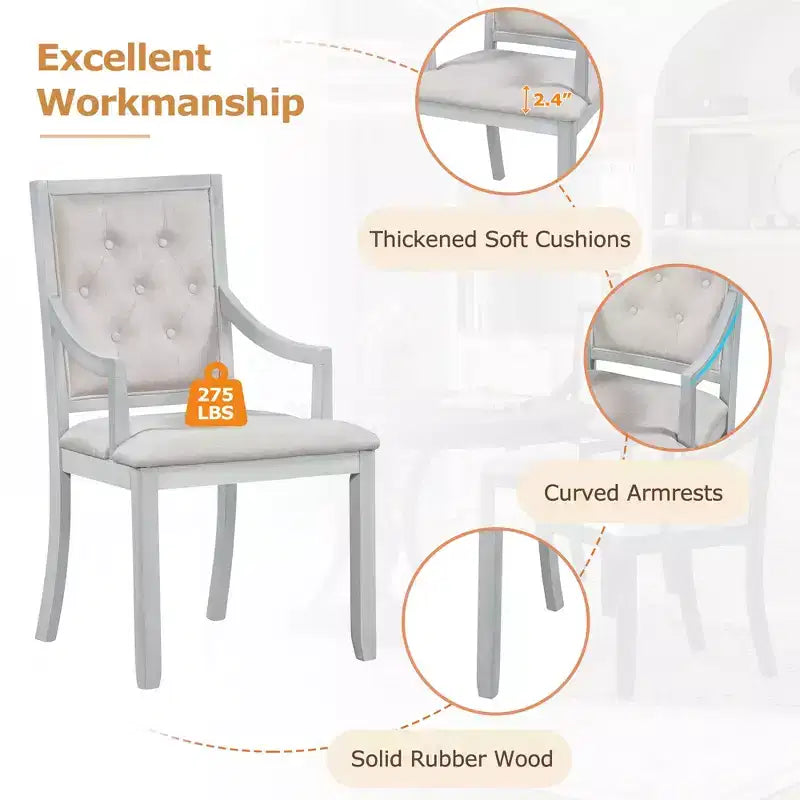 Whisen Farmhouse 5-piece Extendable Round Dining Set with 4-Upholstered Armchairs