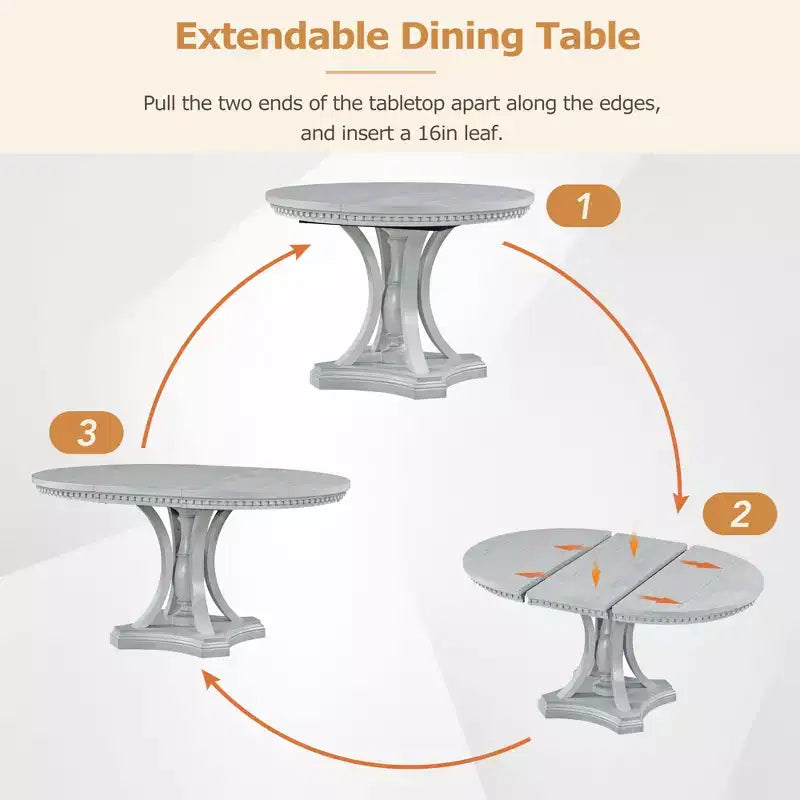 Whisen Farmhouse 5-piece Extendable Round Dining Set with 4-Upholstered Armchairs