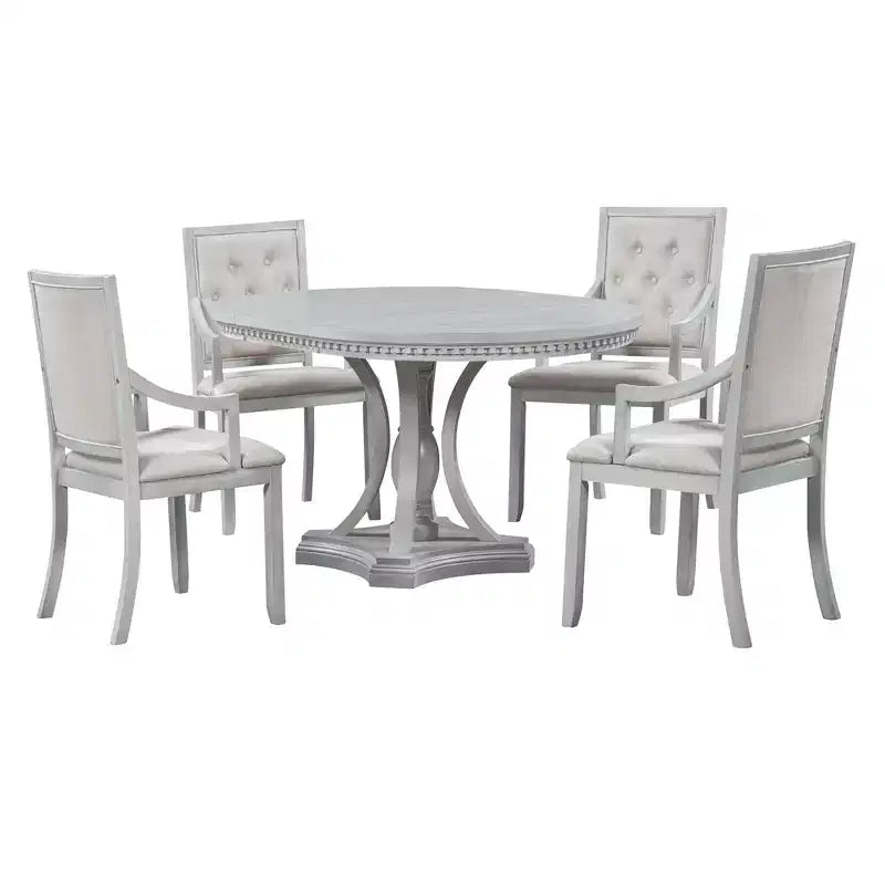 Whisen Farmhouse 5-piece Extendable Round Dining Set with 4-Upholstered Armchairs