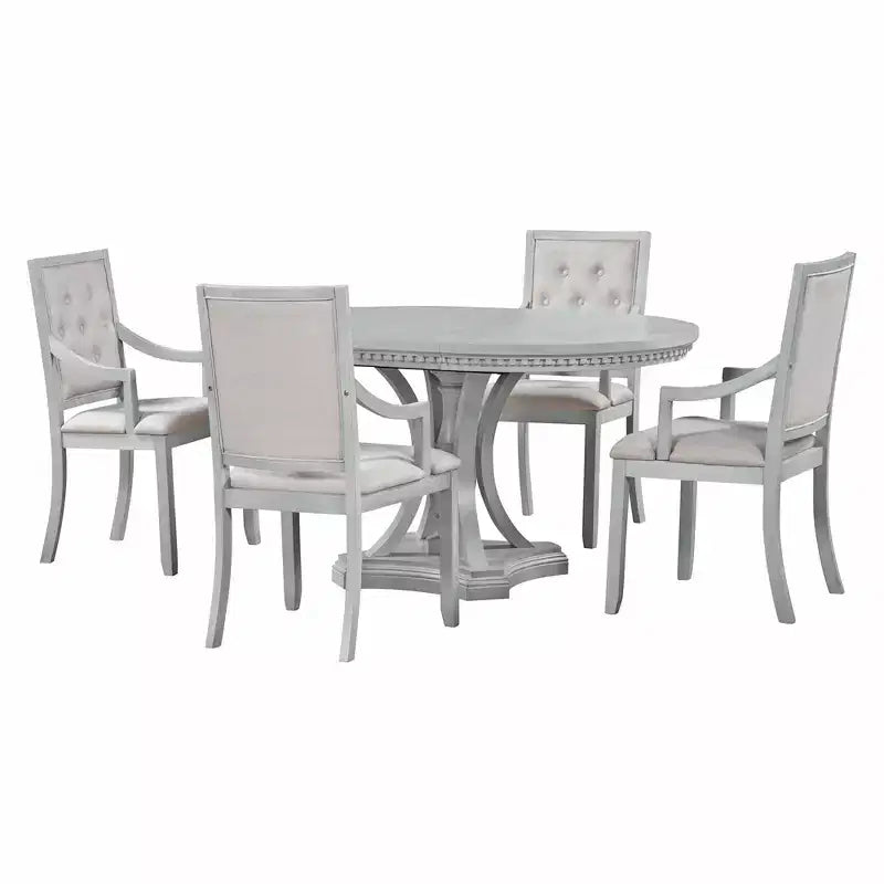 Whisen Farmhouse 5-piece Extendable Round Dining Set with 4-Upholstered Armchairs