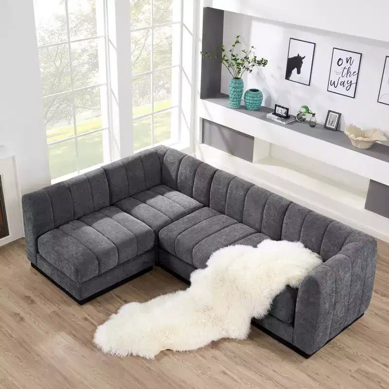 128 Chenille Sectional Couch, 4 Seater L Shape Modular Sofa Set for Living Room Office-Morden Fort