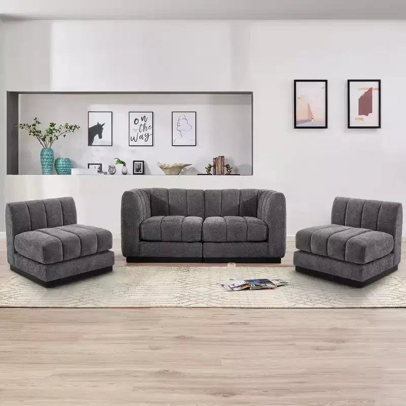 128 Chenille Sectional Couch, 4 Seater L Shape Modular Sofa Set for Living Room Office-Morden Fort