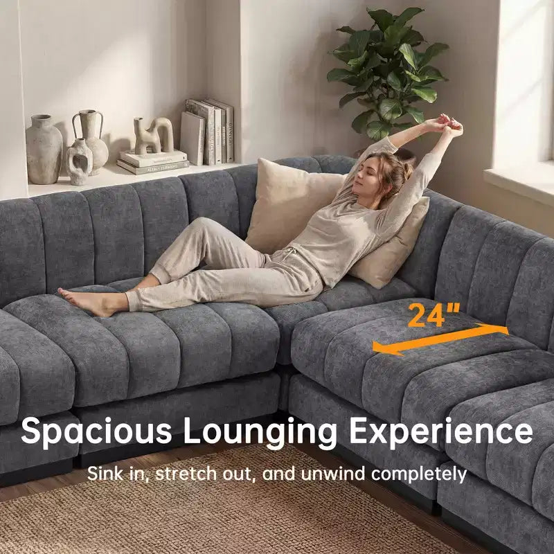 128 Chenille Sectional Couch, 4 Seater L Shape Modular Sofa Set for Living Room Office-Morden Fort