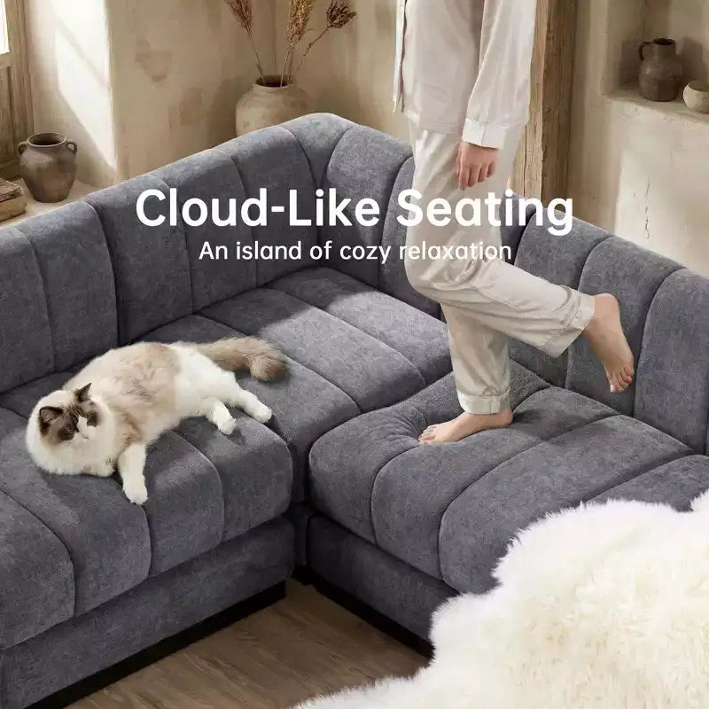 128 Chenille Sectional Couch, 4 Seater L Shape Modular Sofa Set for Living Room Office-Morden Fort