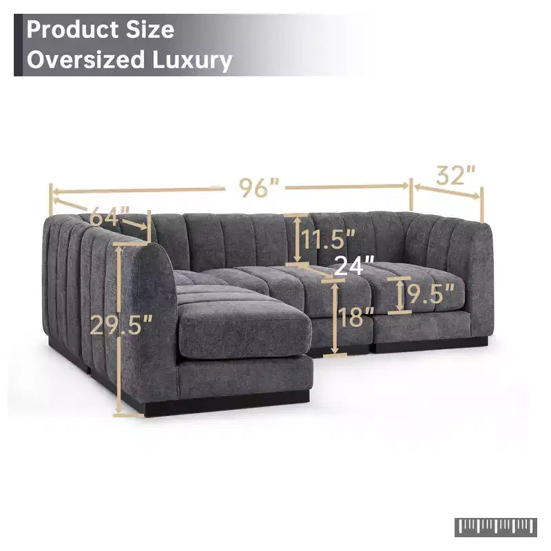 128 Chenille Sectional Couch, 4 Seater L Shape Modular Sofa Set for Living Room Office-Morden Fort