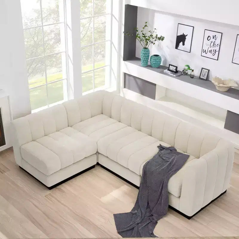 128 Chenille Sectional Couch, 4 Seater L Shape Modular Sofa Set for Living Room Office-Morden Fort