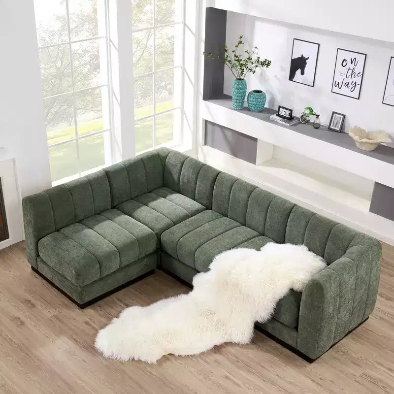 128 Chenille Sectional Couch, 4 Seater L Shape Modular Sofa Set for Living Room Office-Morden Fort