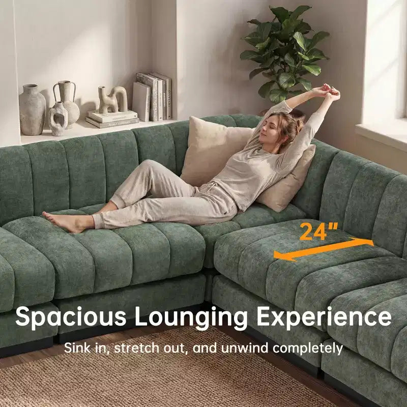 128 Chenille Sectional Couch, 4 Seater L Shape Modular Sofa Set for Living Room Office-Morden Fort