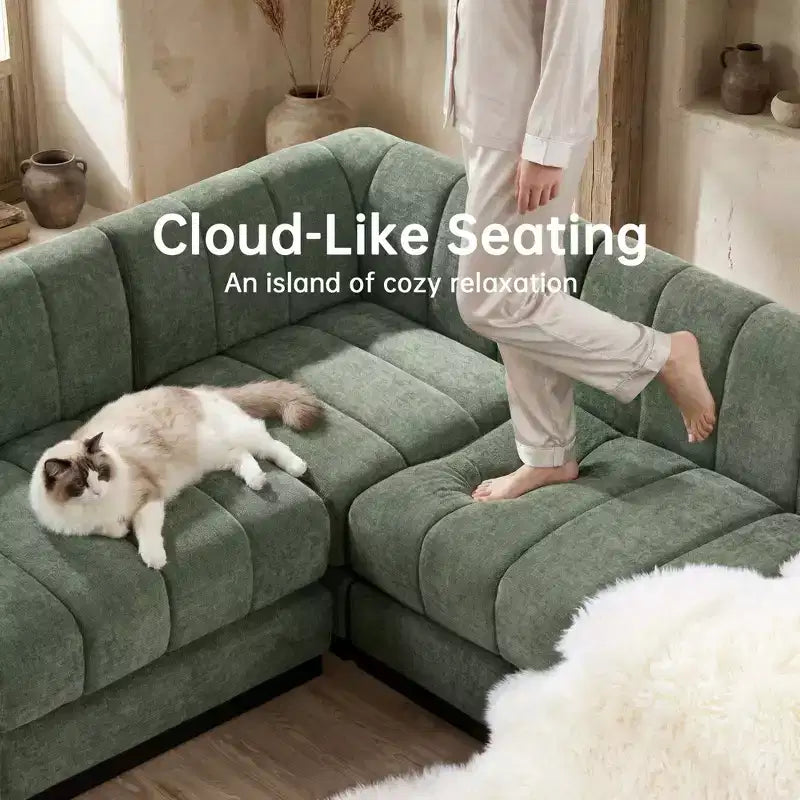 128 Chenille Sectional Couch, 4 Seater L Shape Modular Sofa Set for Living Room Office-Morden Fort