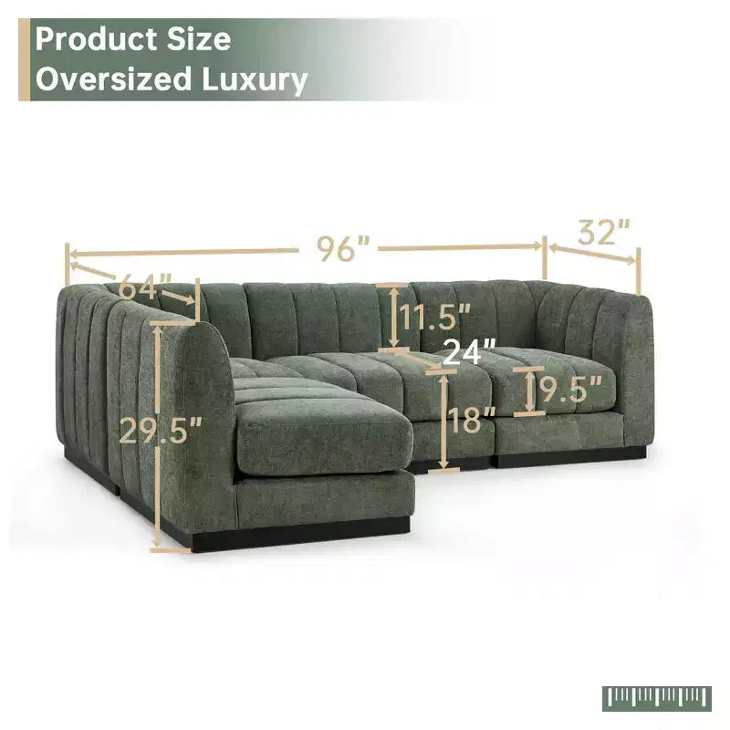 128 Chenille Sectional Couch, 4 Seater L Shape Modular Sofa Set for Living Room Office-Morden Fort