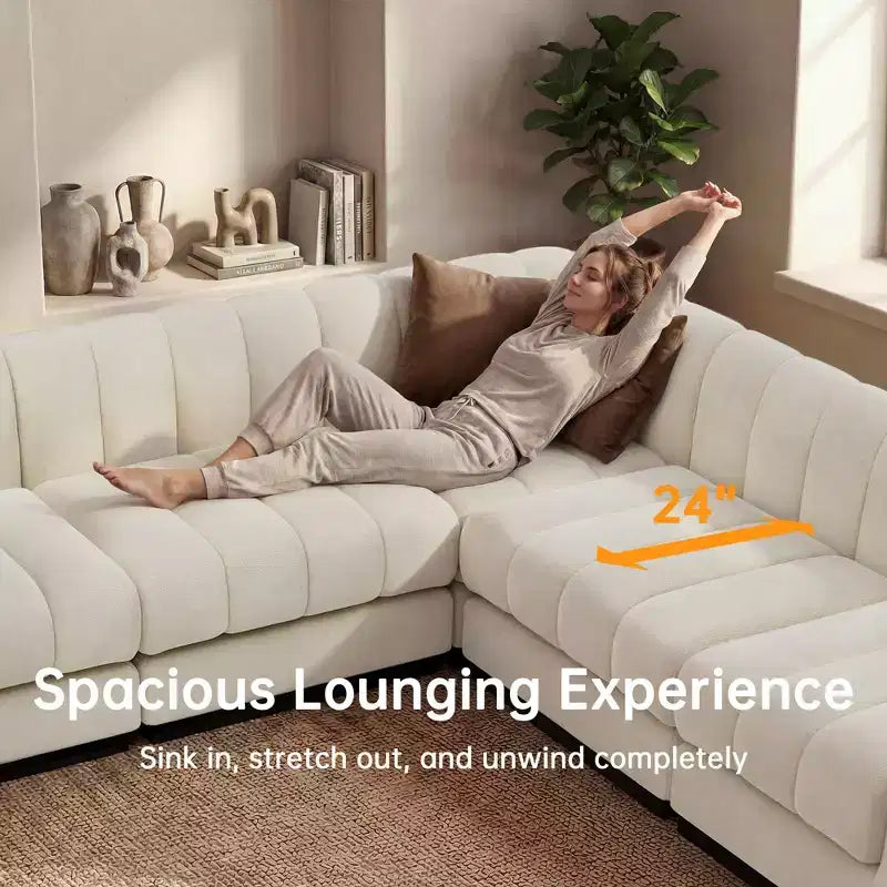 128 Chenille Sectional Couch, 4 Seater L Shape Modular Sofa Set for Living Room Office-Morden Fort