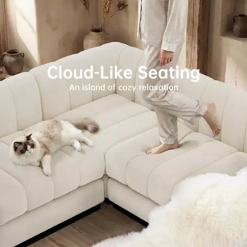 128 Chenille Sectional Couch, 4 Seater L Shape Modular Sofa Set for Living Room Office-Morden Fort
