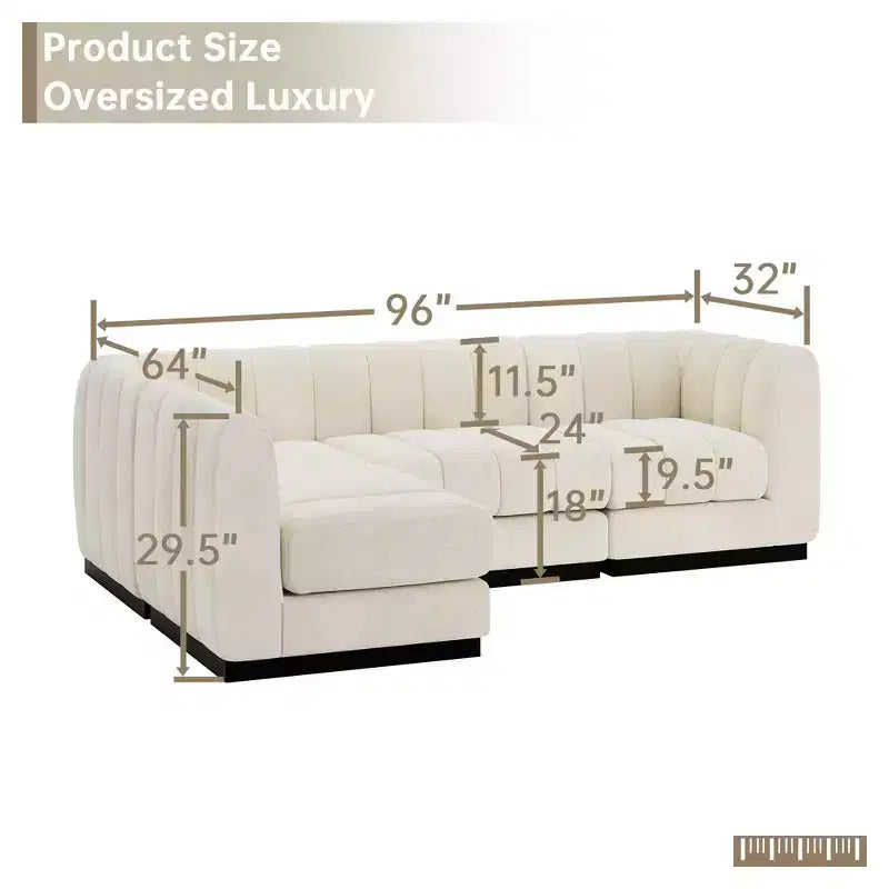 128 Chenille Sectional Couch, 4 Seater L Shape Modular Sofa Set for Living Room Office-Morden Fort