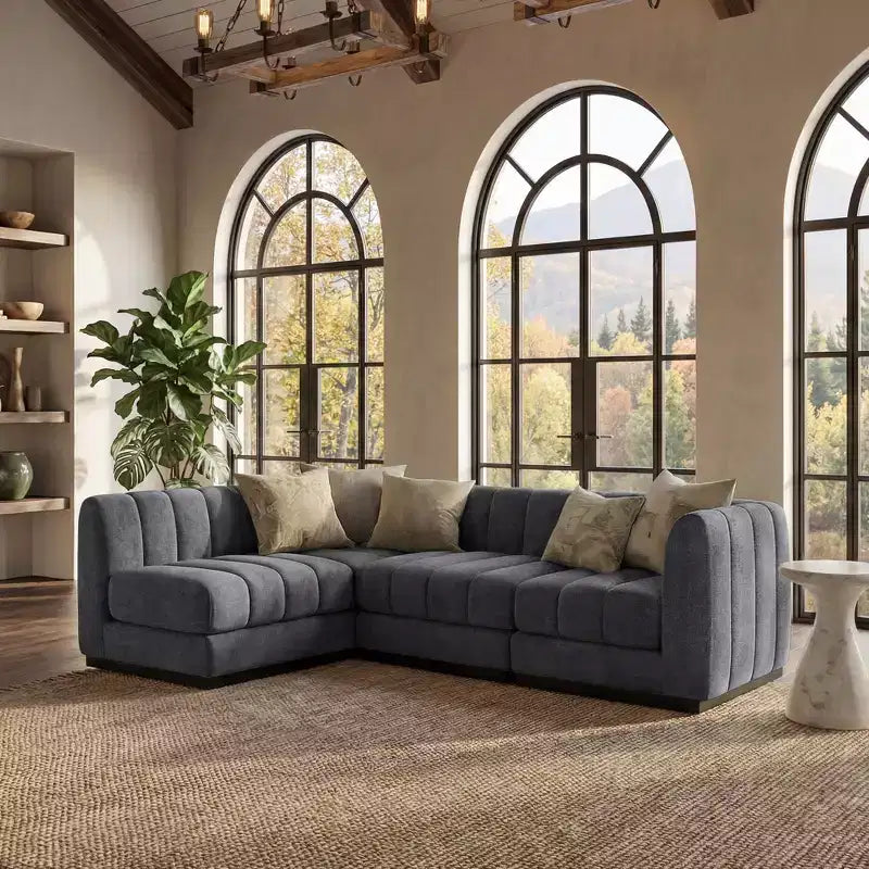 128 Chenille Sectional Couch, 4 Seater L Shape Modular Sofa Set for Living Room Office-Morden Fort