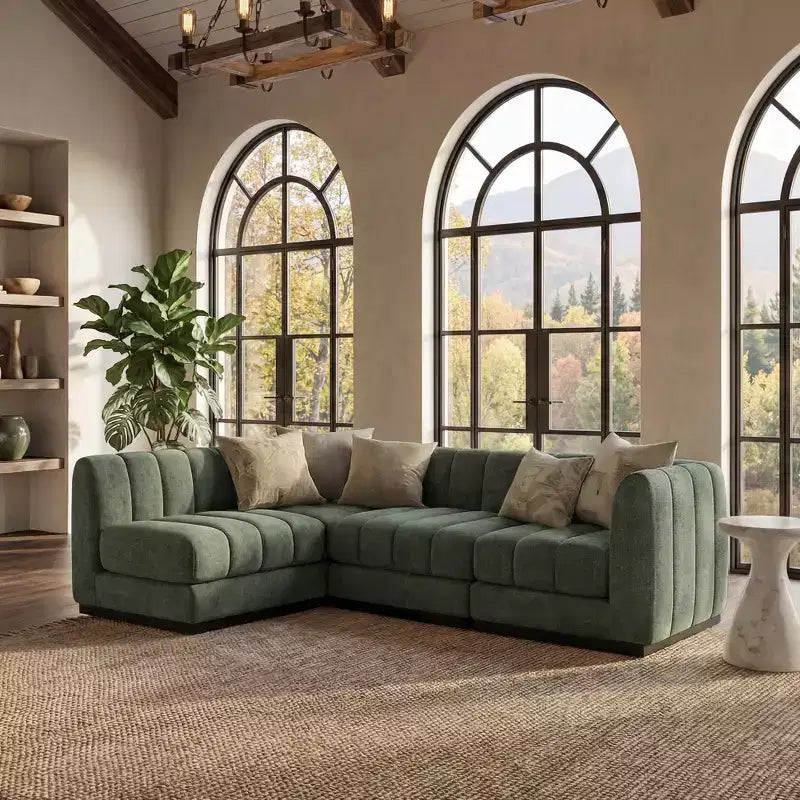128 Chenille Sectional Couch, 4 Seater L Shape Modular Sofa Set for Living Room Office-Morden Fort