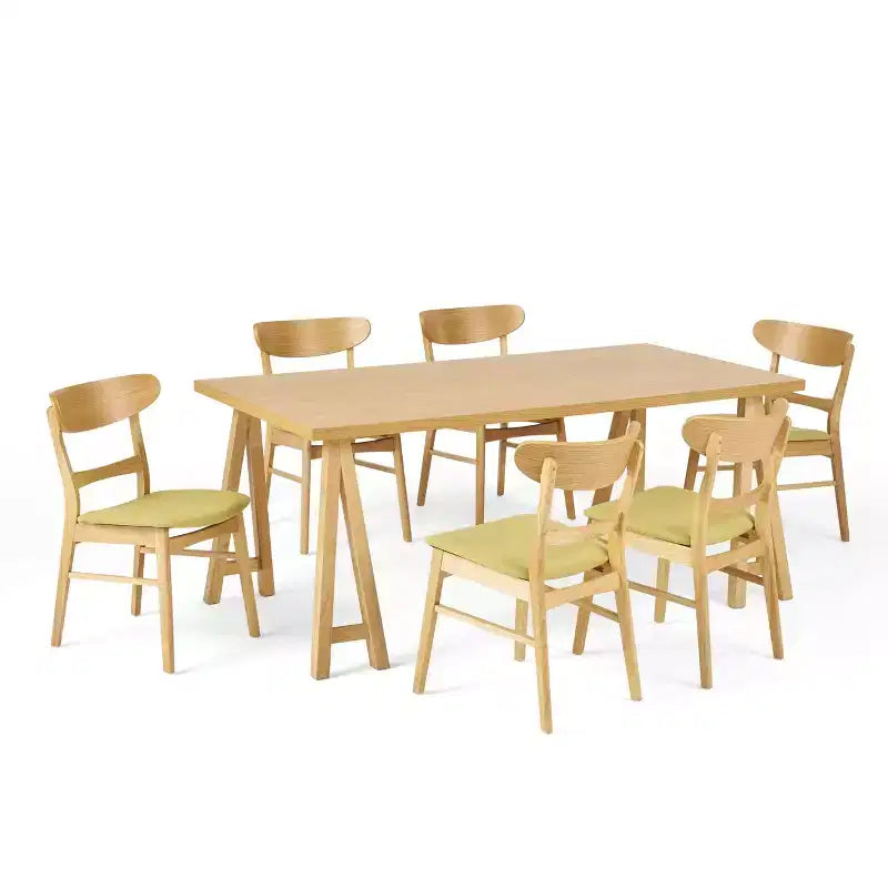 GDFStudio Isador Mid Century Modern 7 Piece Fabric Upholstered Rubberwood Dining Set