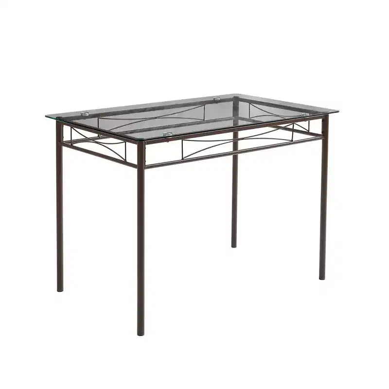 Ensemble de salle à manger 5 pièces VECELO avec table en verre et 4 chaises rembourrées, ensemble de table rectangulaire de cuisine marron/noir
