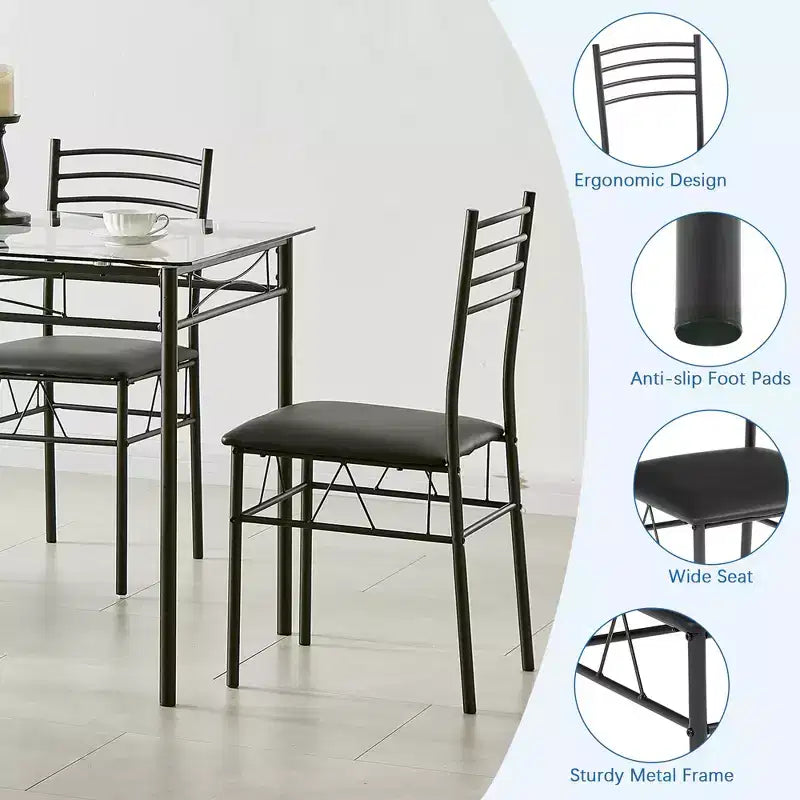 Ensemble de salle à manger 5 pièces VECELO avec table en verre et 4 chaises rembourrées, ensemble de table rectangulaire de cuisine marron/noir