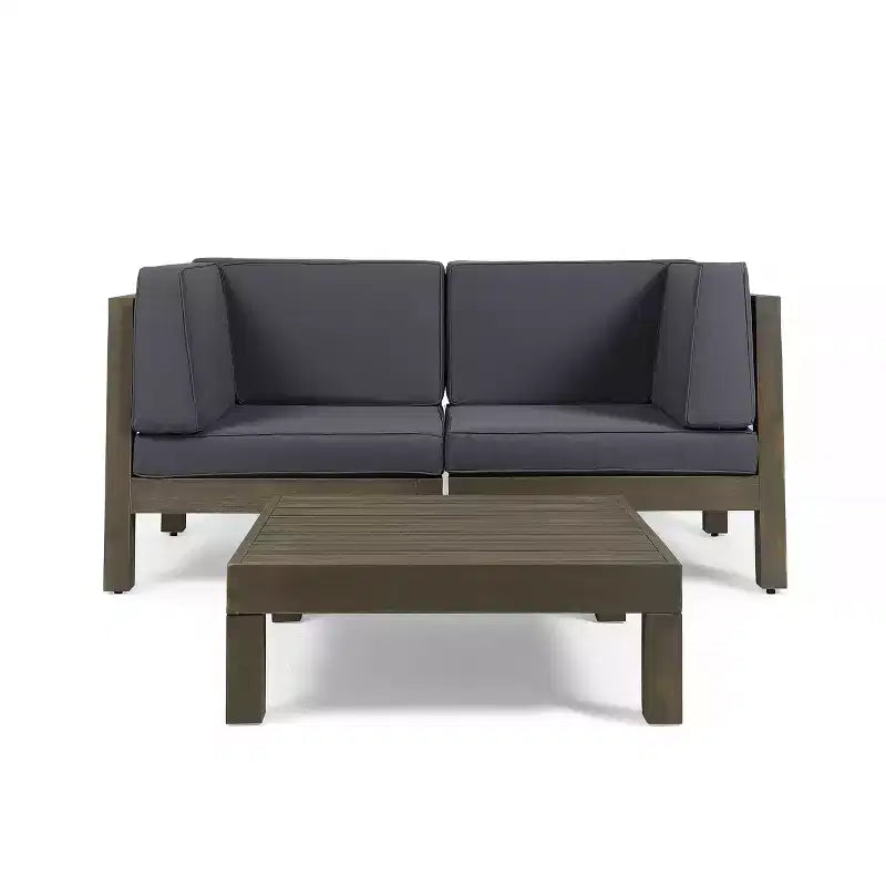 GDFStudio Keith Outdoor Acacia Wood Loveseat and Coffee Table Set with Cushions