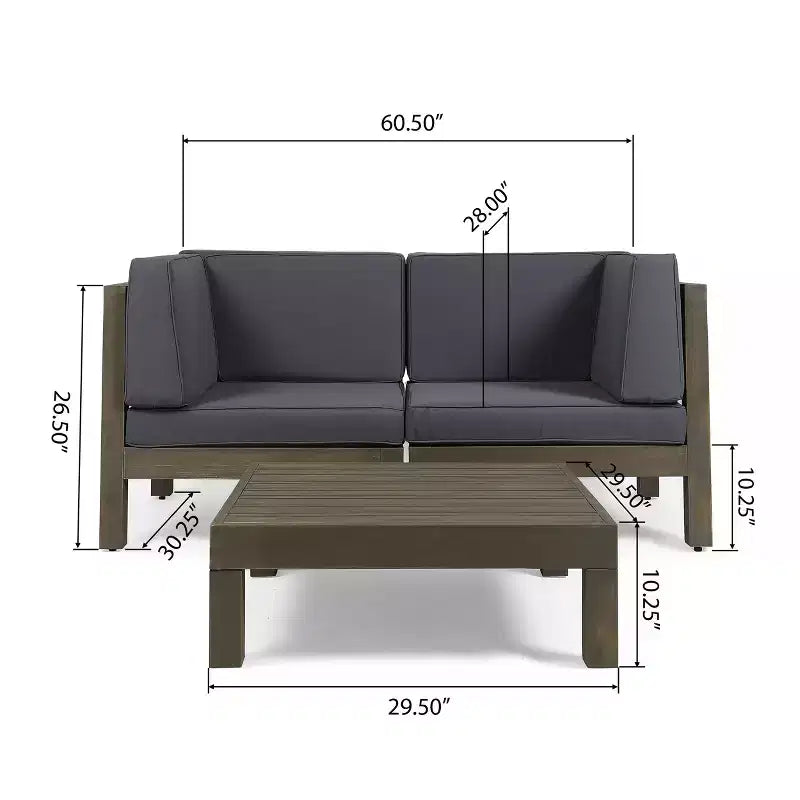 GDFStudio Keith Outdoor Acacia Wood Loveseat and Coffee Table Set with Cushions
