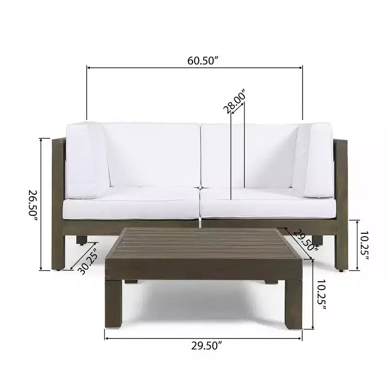 GDFStudio Keith Outdoor Acacia Wood Loveseat and Coffee Table Set with Cushions