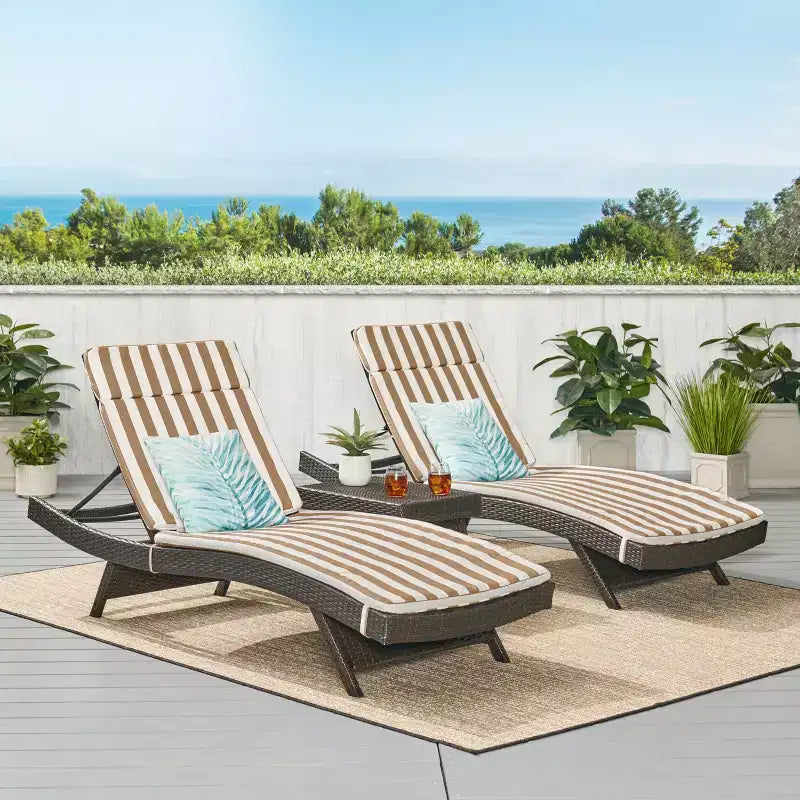 GDFStudio Olivia Multibrown 3 Piece Armless Chaise Lounge Chat Set with Cushions