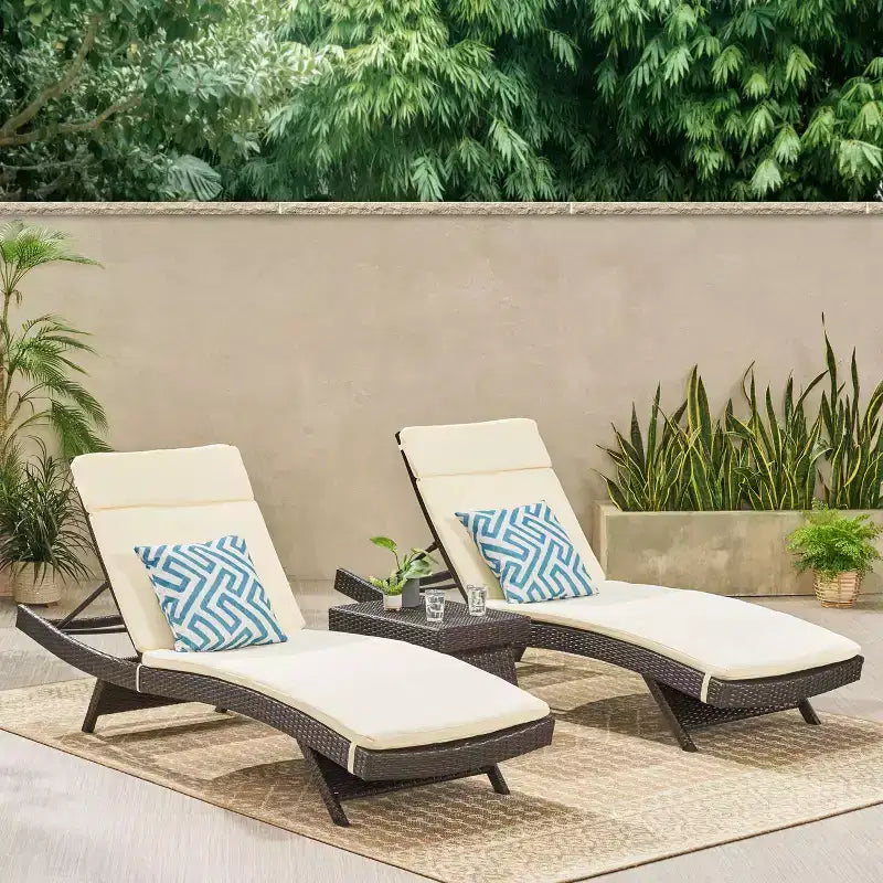 GDFStudio Olivia Multibrown 3 Piece Armless Chaise Lounge Chat Set with Cushions