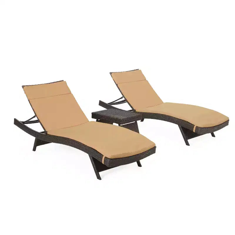 GDFStudio Olivia Multibrown 3 Piece Armless Chaise Lounge Chat Set with Cushions