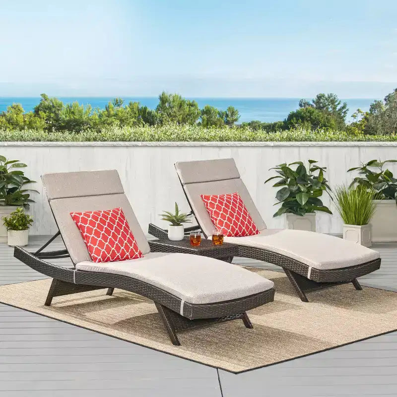GDFStudio Olivia Multibrown 3 Piece Armless Chaise Lounge Chat Set with Cushions