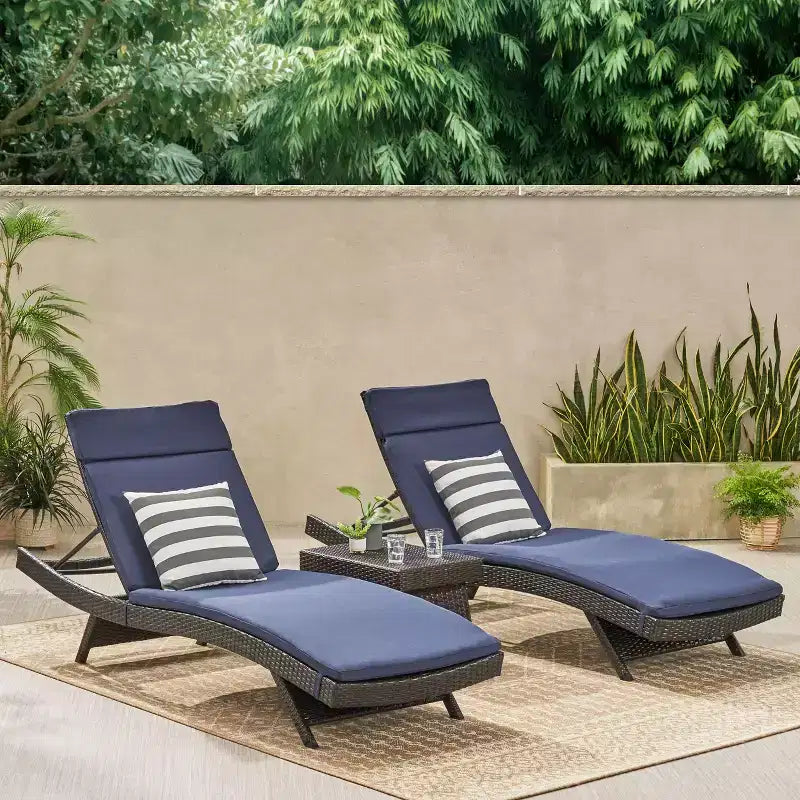 GDFStudio Olivia Multibrown 3 Piece Armless Chaise Lounge Chat Set with Cushions