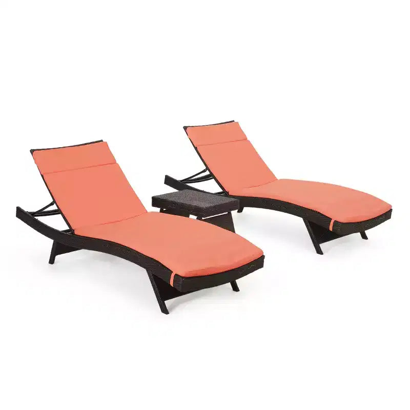 GDFStudio Olivia Multibrown 3 Piece Armless Chaise Lounge Chat Set with Cushions