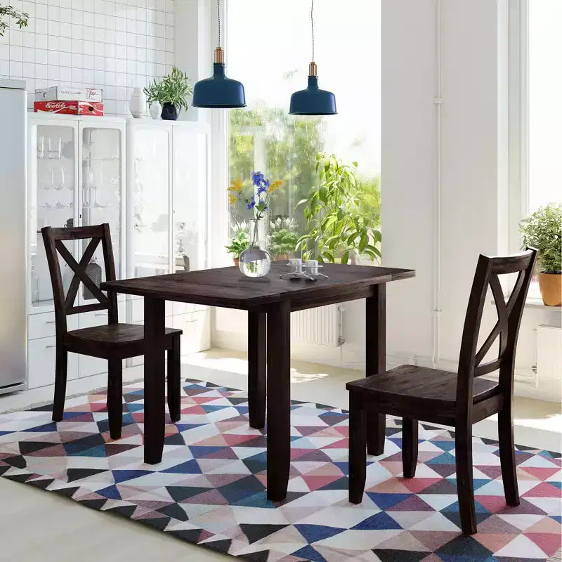 Ensemble de salle à manger Whisen 3 pièces avec table pliante en bois et 2 chaises à dossier en X