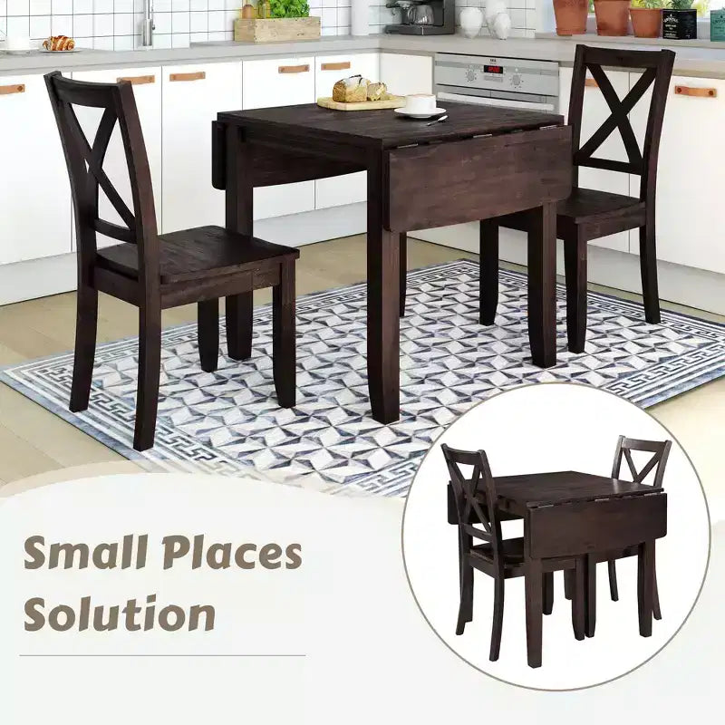 Ensemble de salle à manger Whisen 3 pièces avec table pliante en bois et 2 chaises à dossier en X