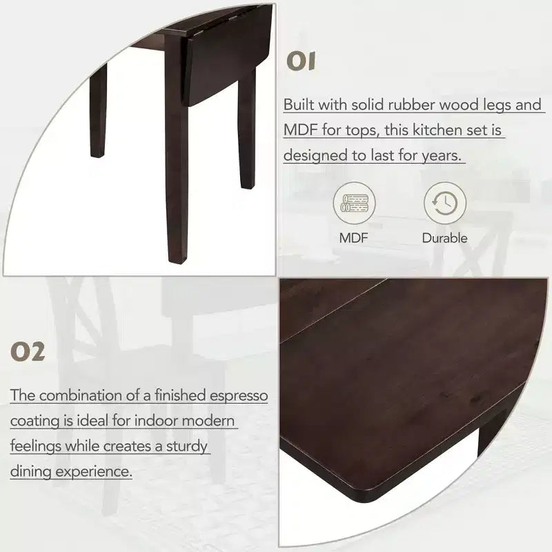 Ensemble de salle à manger Whisen 3 pièces avec table pliante en bois et 2 chaises à dossier en X