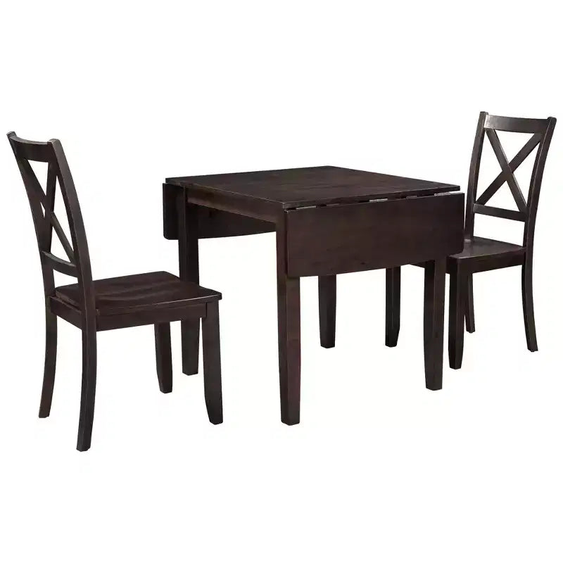 Ensemble de salle à manger Whisen 3 pièces avec table pliante en bois et 2 chaises à dossier en X