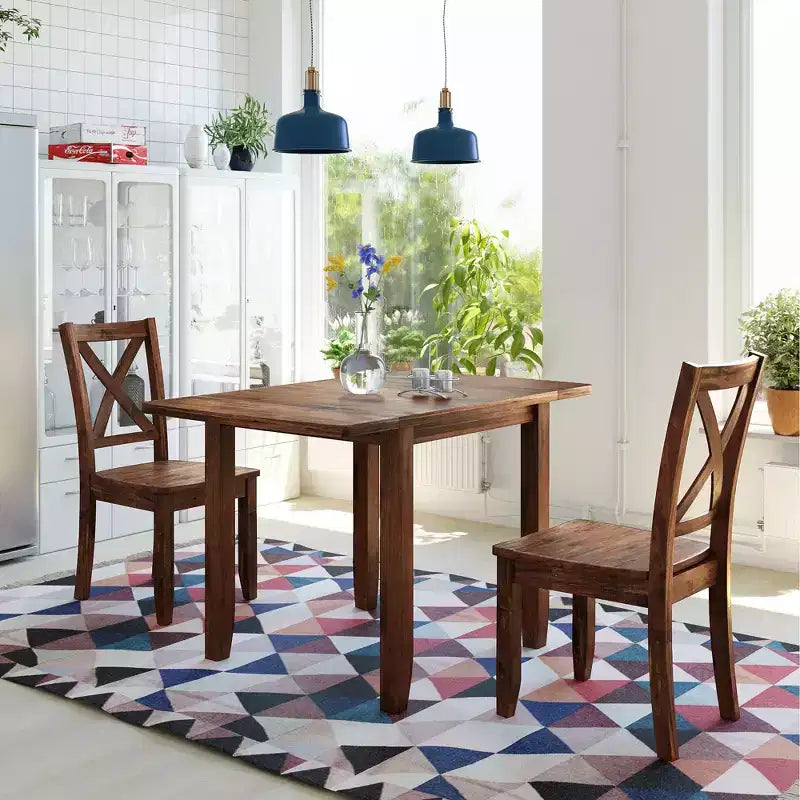Ensemble de salle à manger Whisen 3 pièces avec table pliante en bois et 2 chaises à dossier en X
