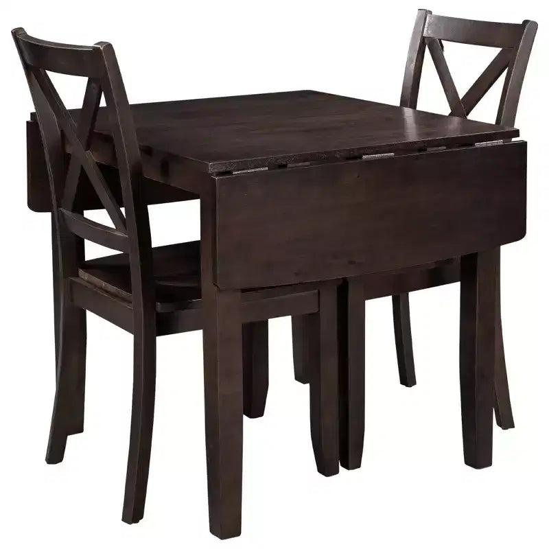 Ensemble de salle à manger Whisen 3 pièces avec table pliante en bois et 2 chaises à dossier en X