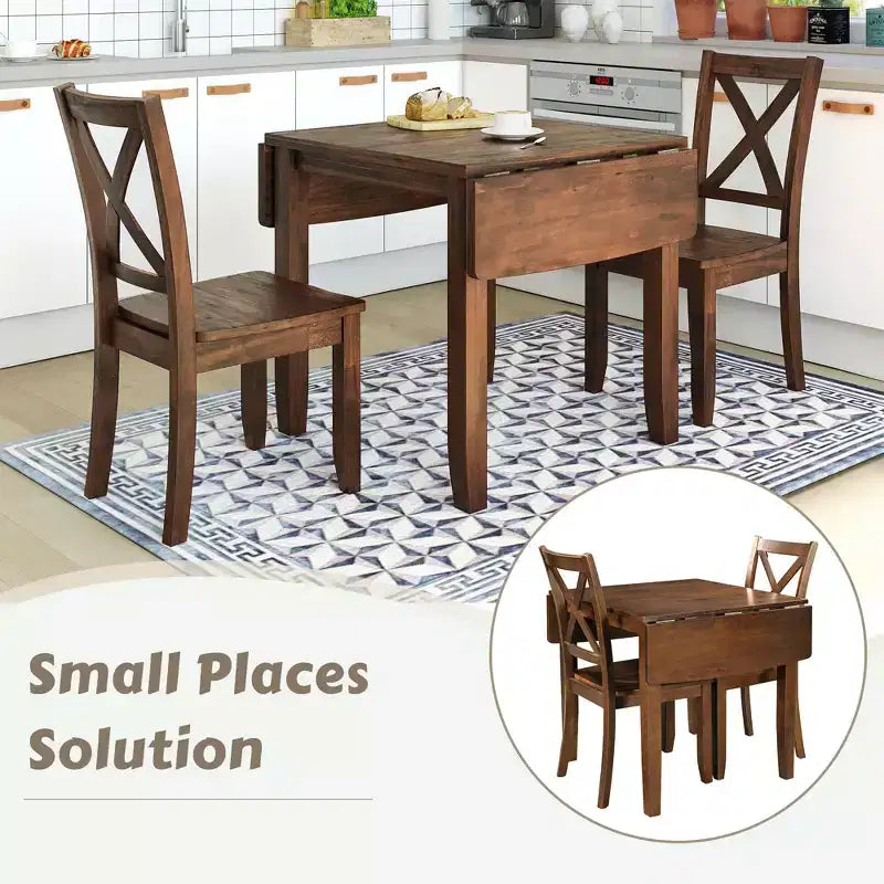 Ensemble de salle à manger Whisen 3 pièces avec table pliante en bois et 2 chaises à dossier en X