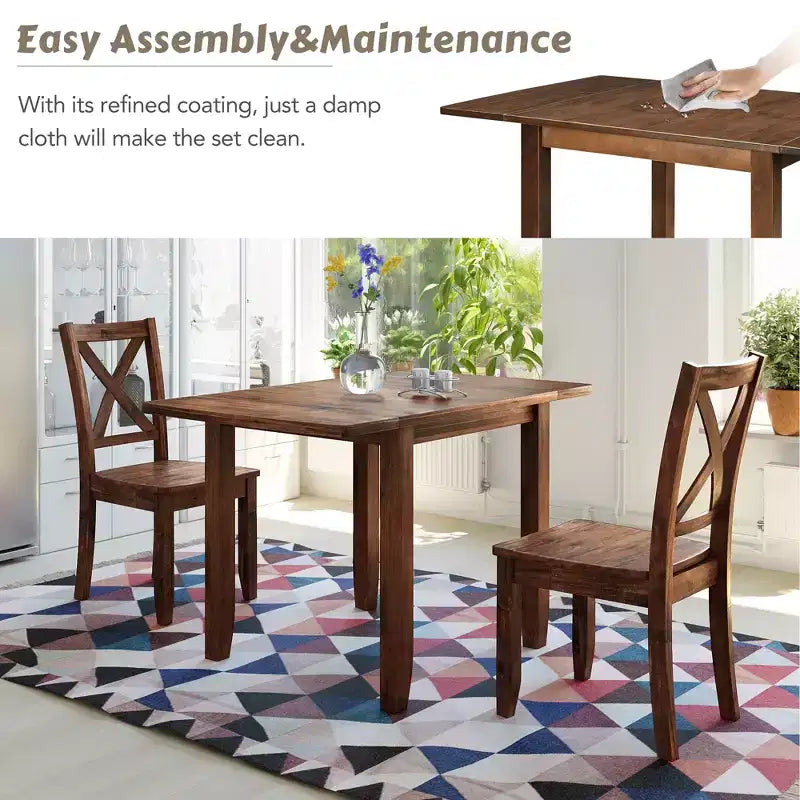 Ensemble de salle à manger Whisen 3 pièces avec table pliante en bois et 2 chaises à dossier en X