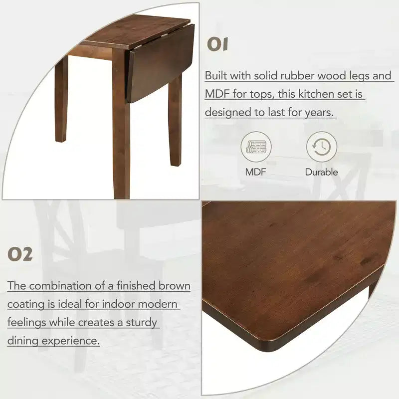 Ensemble de salle à manger Whisen 3 pièces avec table pliante en bois et 2 chaises à dossier en X