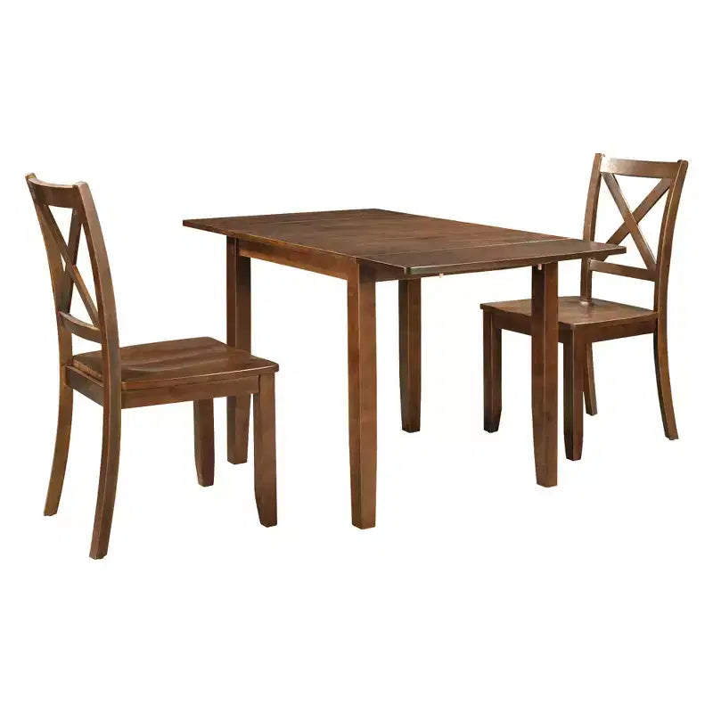 Ensemble de salle à manger Whisen 3 pièces avec table pliante en bois et 2 chaises à dossier en X