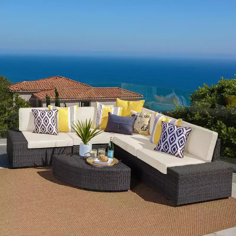 Christopher Knight Home Felicity 6-Piece Outdoor Wicker Sectional Conversation Set with Cushions