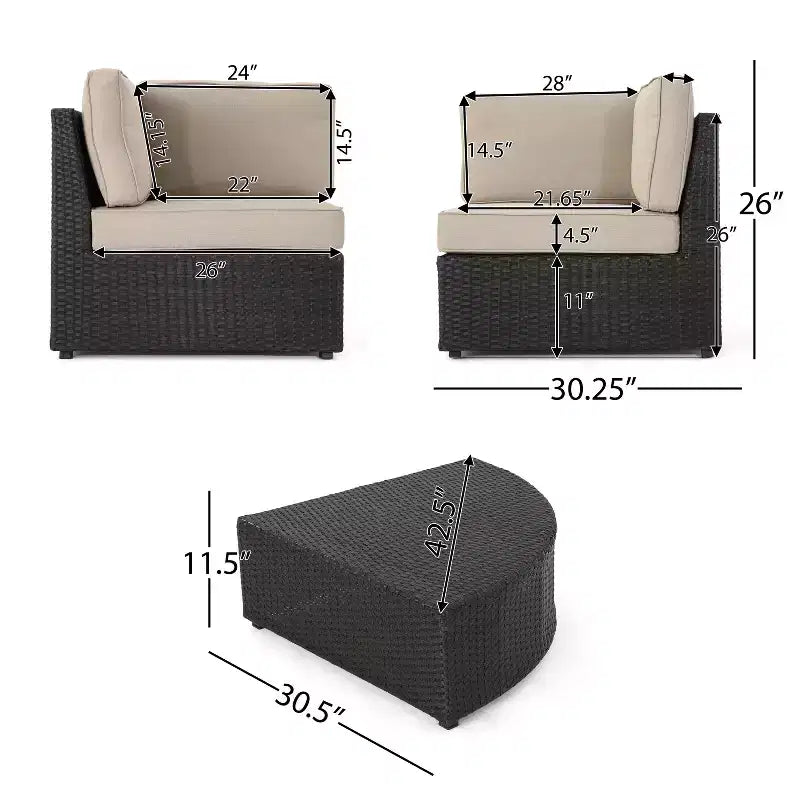 Christopher Knight Home Felicity 6-Piece Outdoor Wicker Sectional Conversation Set with Cushions