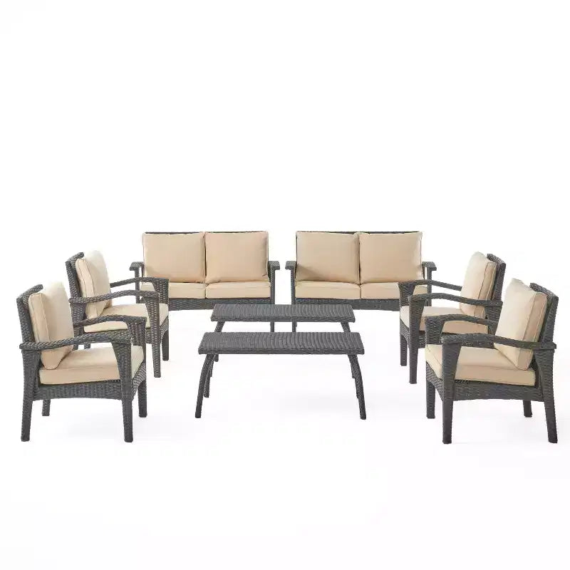GDFStudio Hilary Outdoor Wicker 8 Seater Chat Set with Cushions