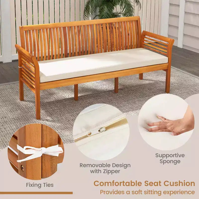 Costway 5 PCS Patio Furniture Set with Acacia Wood Frame & Removable Seat Cushions