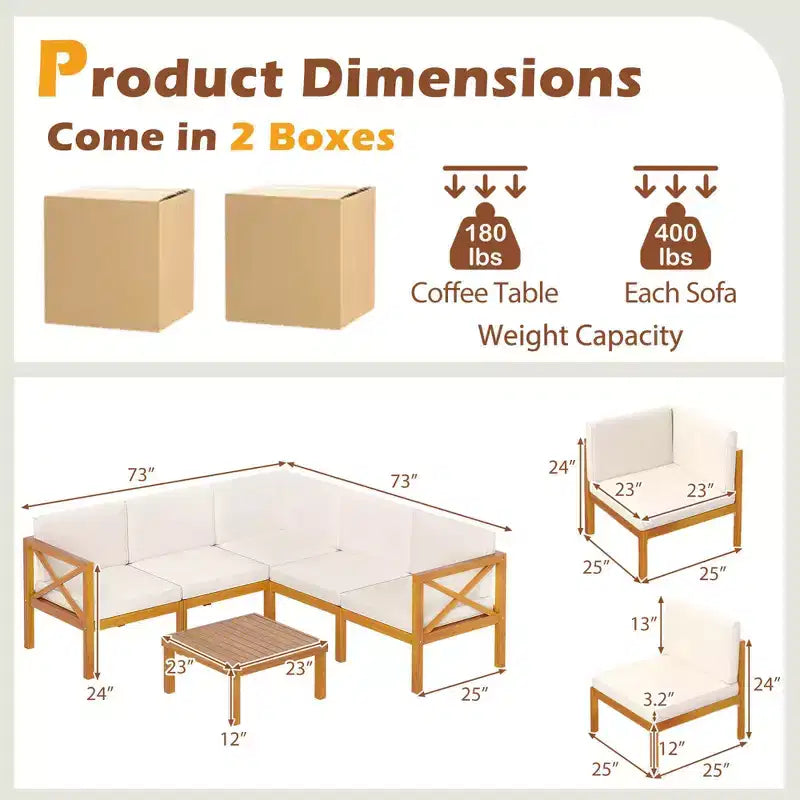 Costway 6 PCS Acacia Wood Patio Furniture Set with Cushions and Coffee Table for Garden