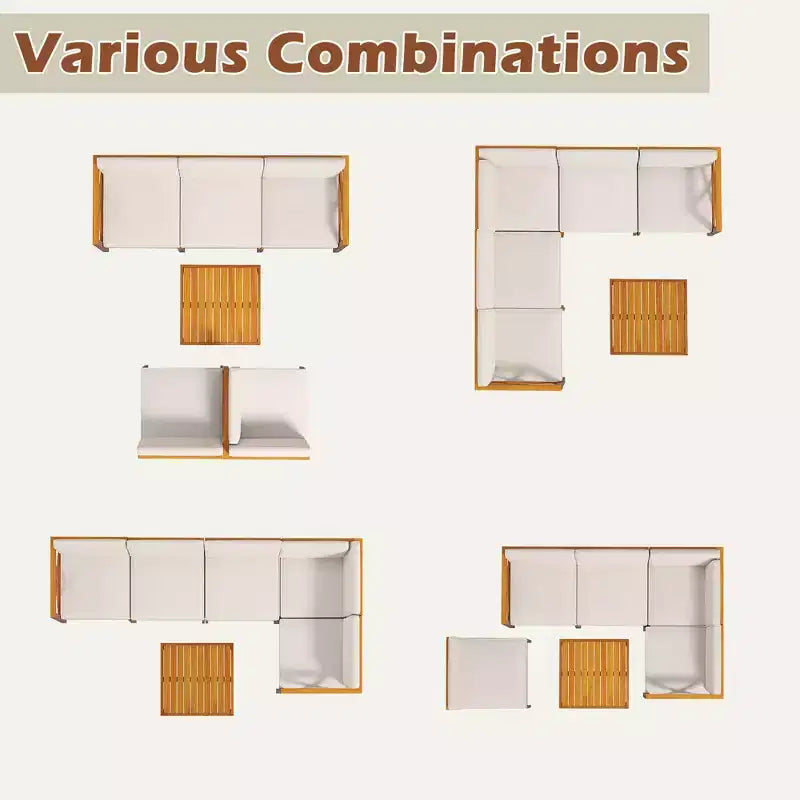 Costway 6 PCS Acacia Wood Patio Furniture Set with Cushions and Coffee Table for Garden