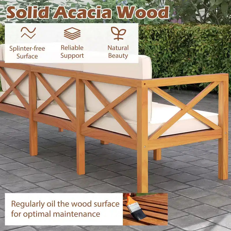 Costway 6 PCS Acacia Wood Patio Furniture Set with Cushions and Coffee Table for Garden
