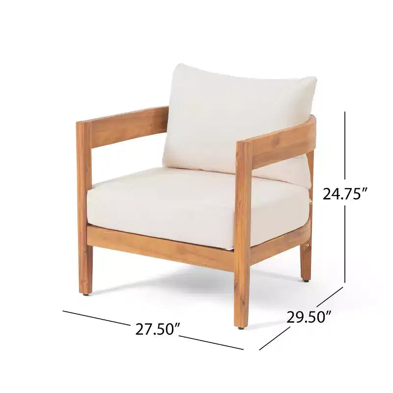 Christopher Knight Home Brooklyn Outdoor 3pcs Acacia Wood Chat Set with Cushions, Beige